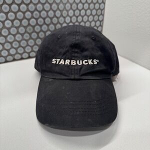 Starbucks Hat Cap Spellout Strap Back Black Employee Adjustable